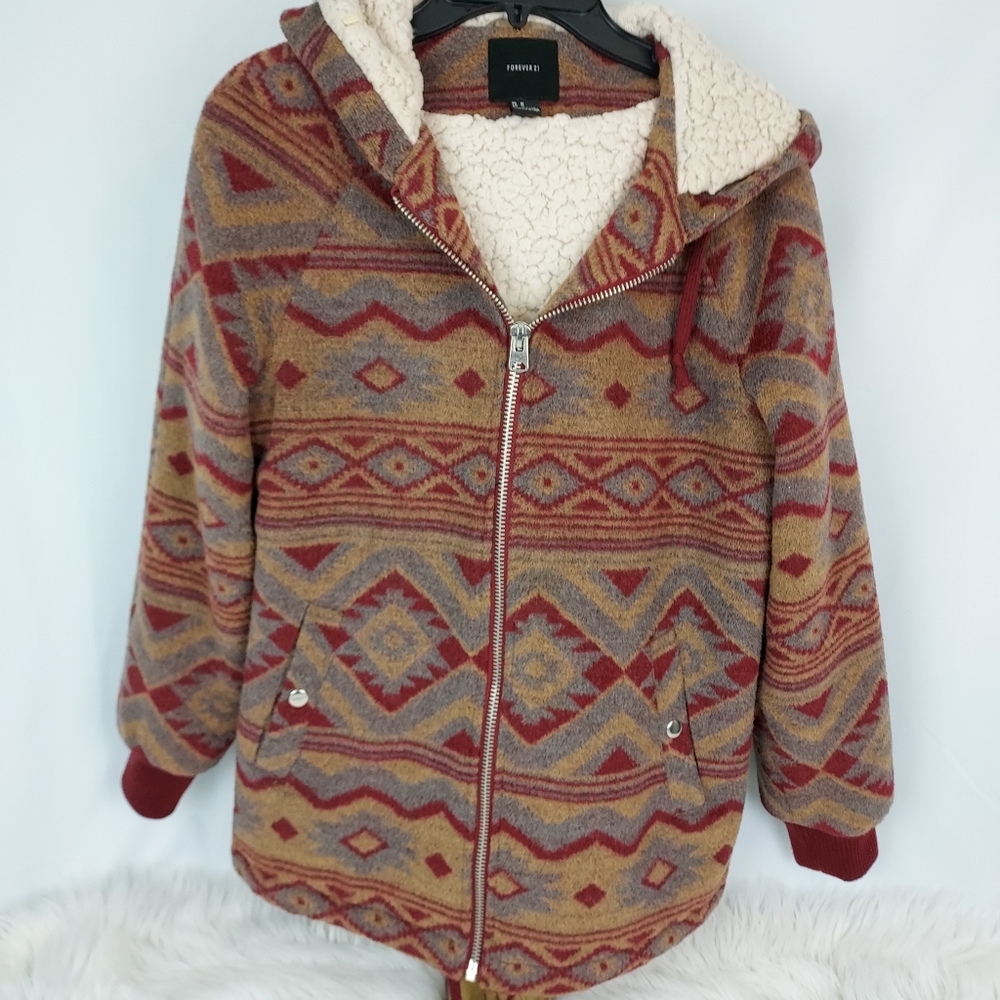 Forever 21 wool/poly Winter coat with hood, women's size Medium, tan